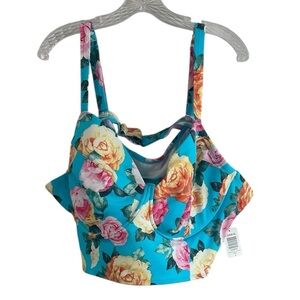 Torrid Bikini Top Blue Floral Underwire Women's Plus SZ 6X Summer Vacation NEW